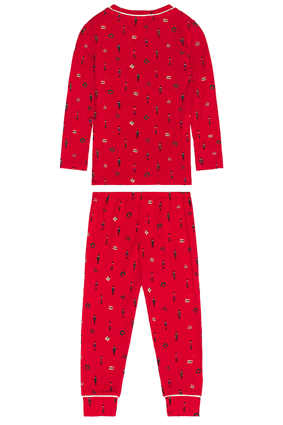 view 2 of 4 Kids Printed Long Pajama Set in Nut Cracker Holly Red & Ivory