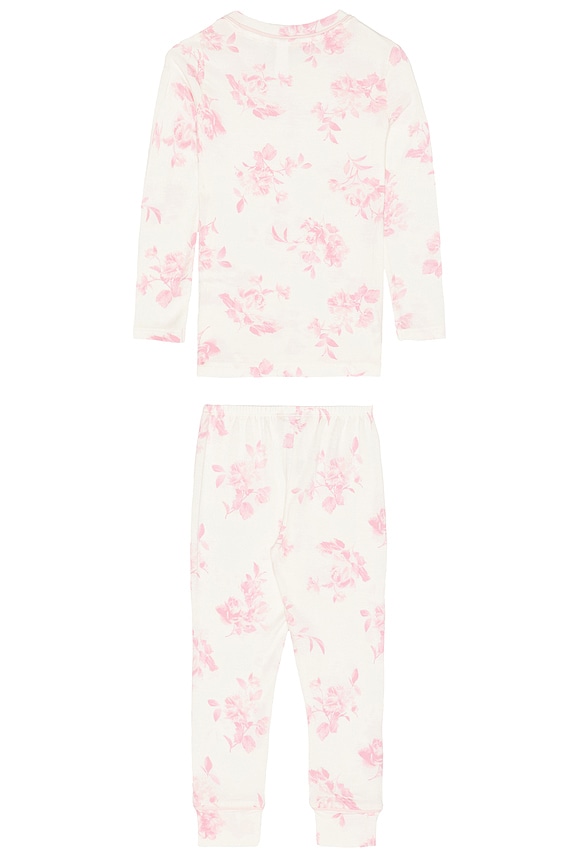 view 2 of 2 Kids Printed Long Pajama Set in Rose Garden Cameo Pink & Pale Pink