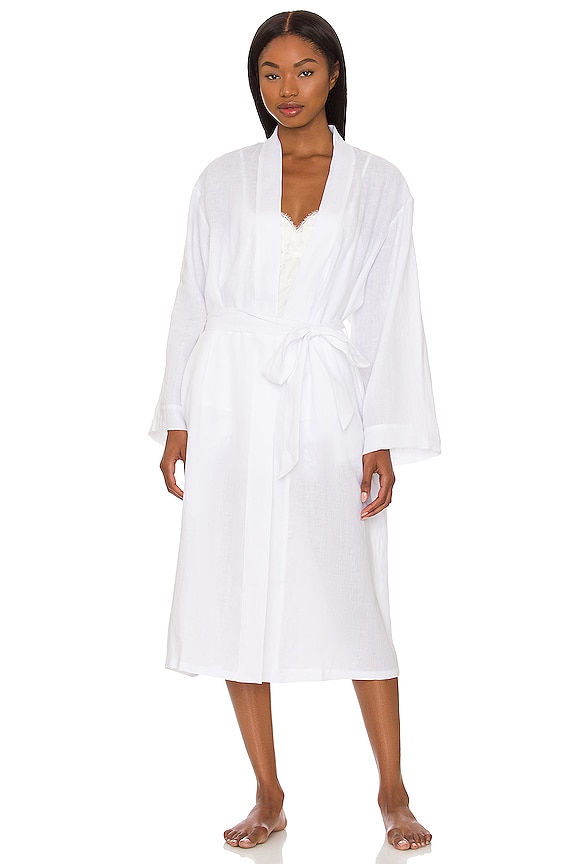 view 2 of 4 Linen Solid The Long Robe in White