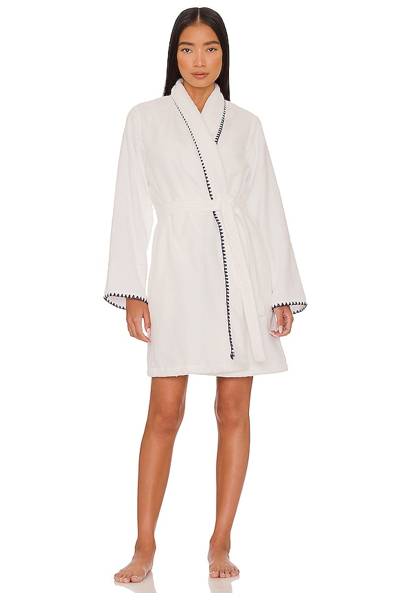 view 2 of 4 Terry The Whip-Stitch Robe in White & Navy