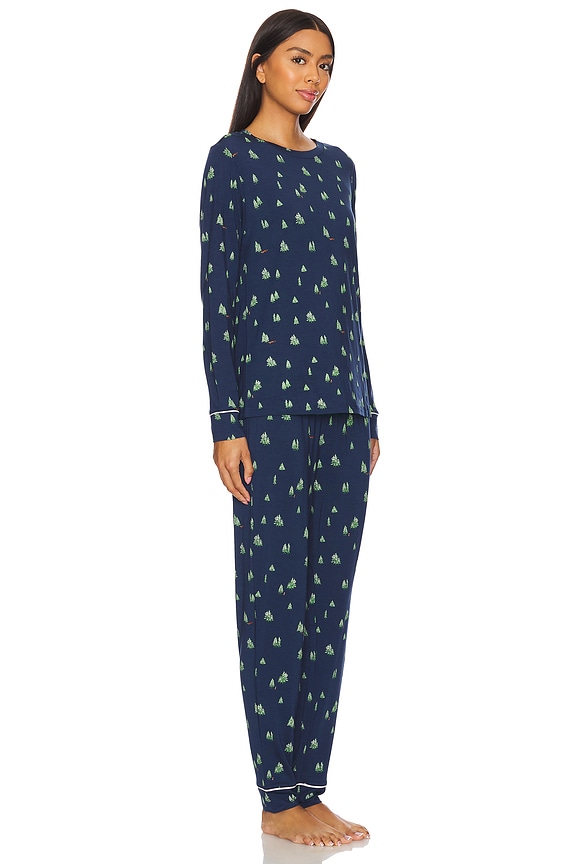 view 2 of 4 GISELE PRINTED CREW 파자마 세트 in Woodland Pine Navy & Ivory