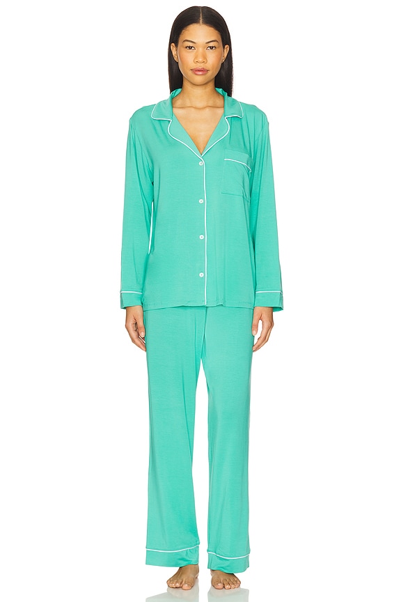 view 2 of 4 Gisele Long PJ Set in Oasis Green & White