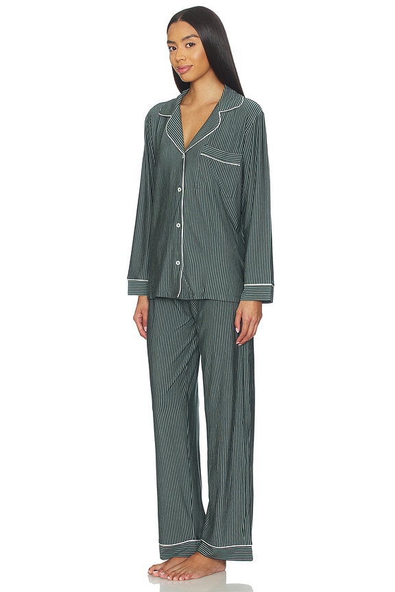 view 2 of 4 Gisele Printed Long Pj Set in Duo Stripe Pine & Ivory