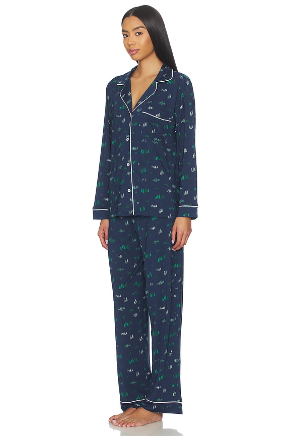 view 2 of 4 Gisele Printed Long Pj Set in Forest Pine Navy & Ivory