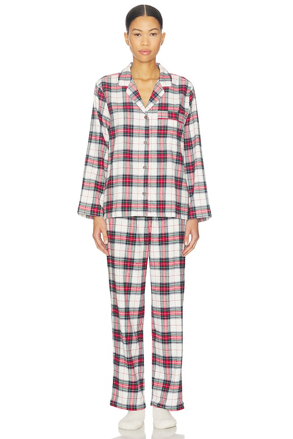 view 1 of 5 Flannel Long Pj Set in Tartan Plaid Ivory & Holly Red