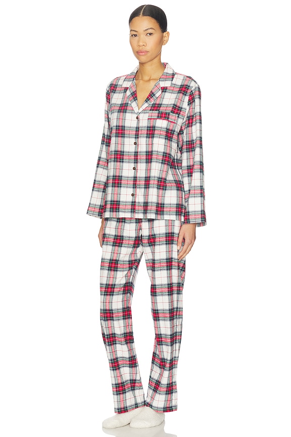 view 2 of 5 Flannel Long Pj Set in Tartan Plaid Ivory & Holly Red
