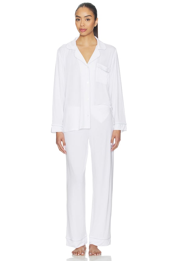 view 1 of 3 Gisele Long Pj Set in White & Ice Blue