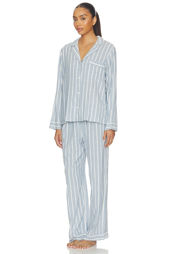 view 2 of 4 Nautico Long Pajama Set in Classic Stripe Slate Blue & Ivory