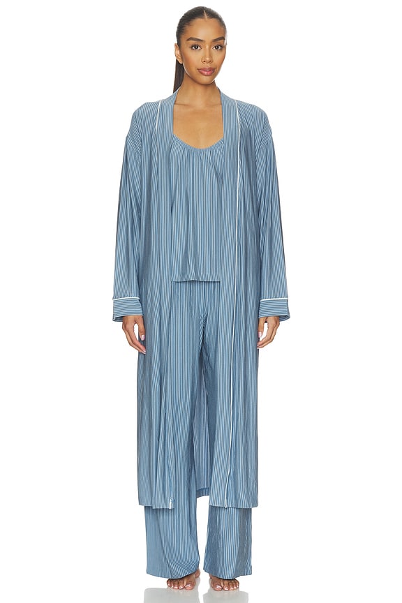 view 2 of 5 Gisele Printed Long Robe in Duo Stripe Slate Blue & Ivory