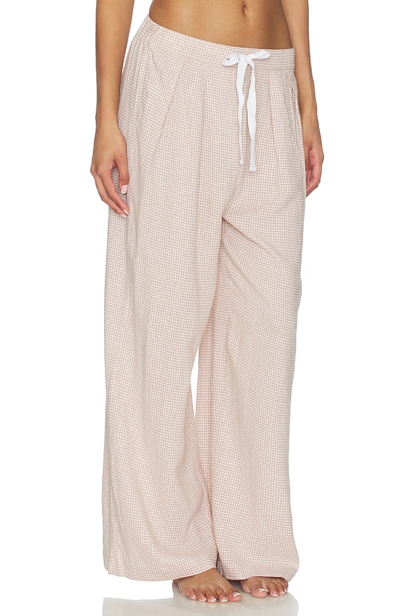 view 2 of 5 PANTALONES HOLGADOS LINEN BLEND in Gingham White & Warm Taupe