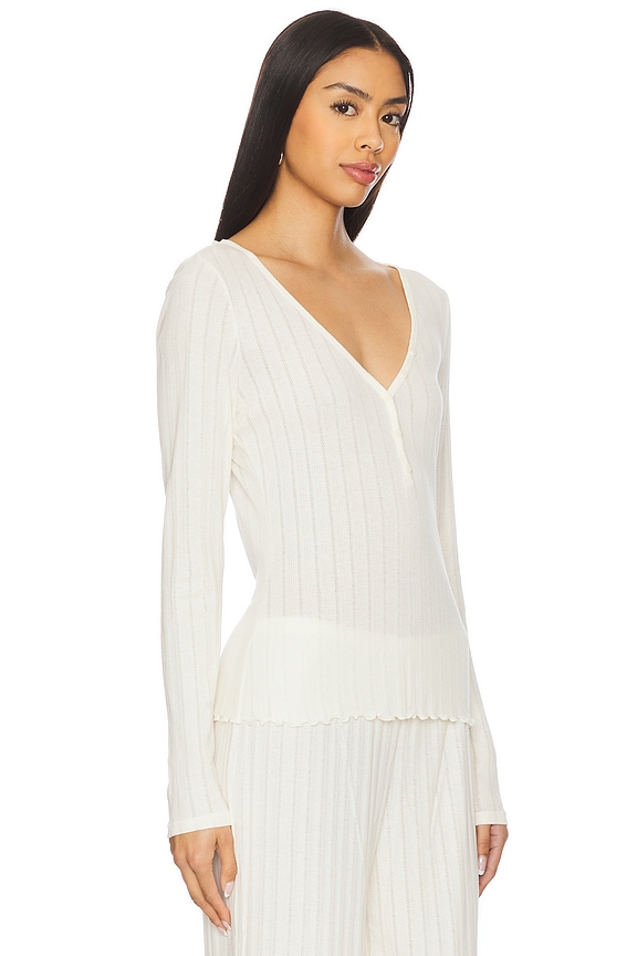 view 2 of 4 Pointelle V Neck Henley in Ivory
