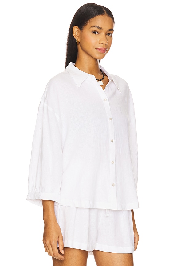 view 2 of 4 Linen Blend Relaxed Sleeve Top in Off White