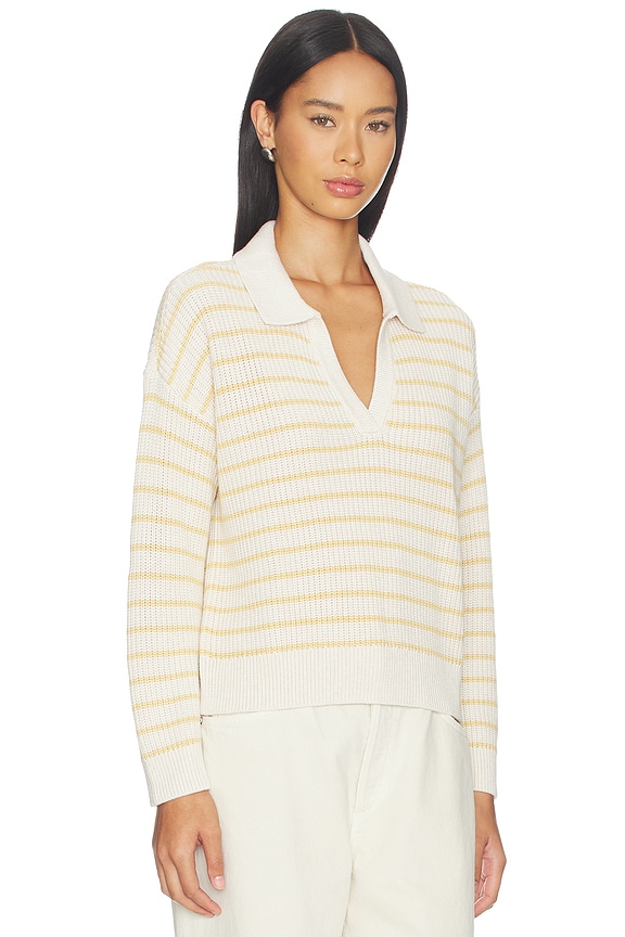 view 2 of 4 Fine Gauge Polo Top in Stripe Almond Heather& Sunbeam Ivory