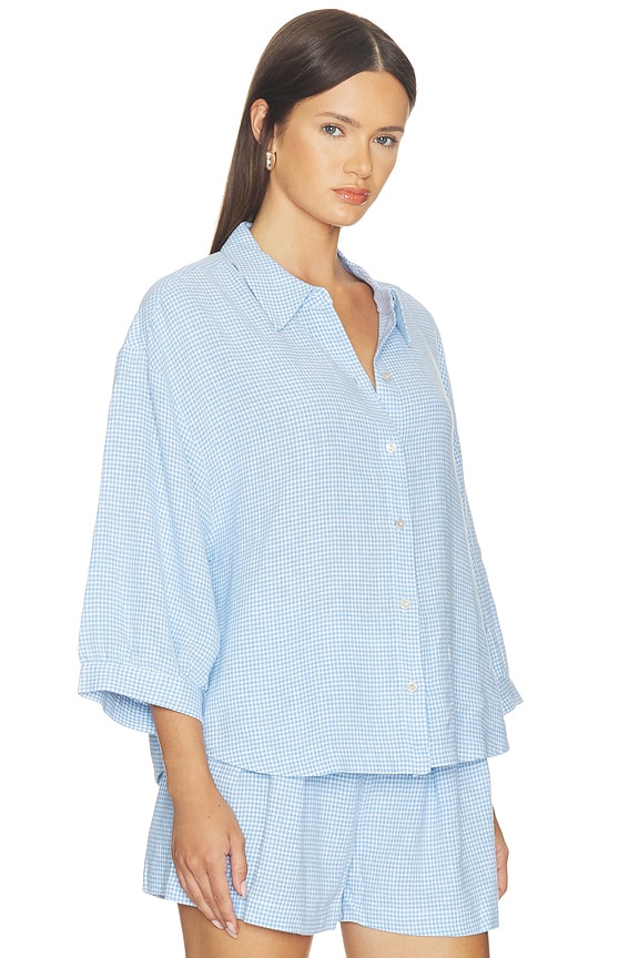 view 2 of 5 TOP CON BOTONES LINEN BLEND in Gingham White & Summer Blue