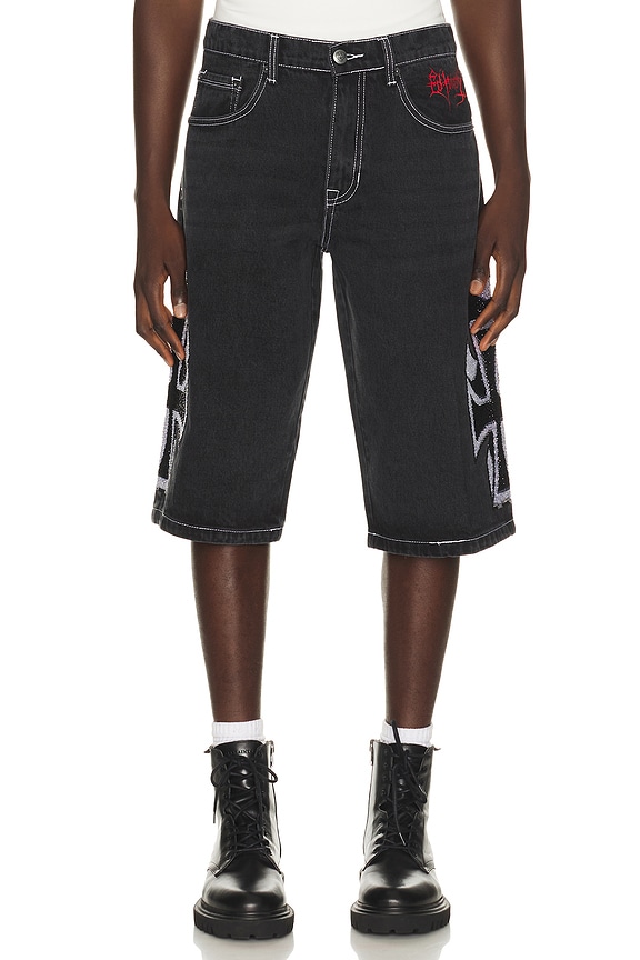view 2 of 7 Crosses Long Rhinestone Jean in Y2k Black