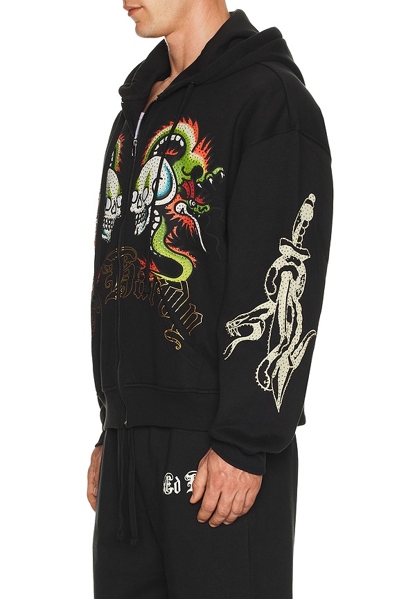 view 2 of 7 SUDADERA CON CAPUCHA CON CREMALLERA DRAGON SKULLS in Black