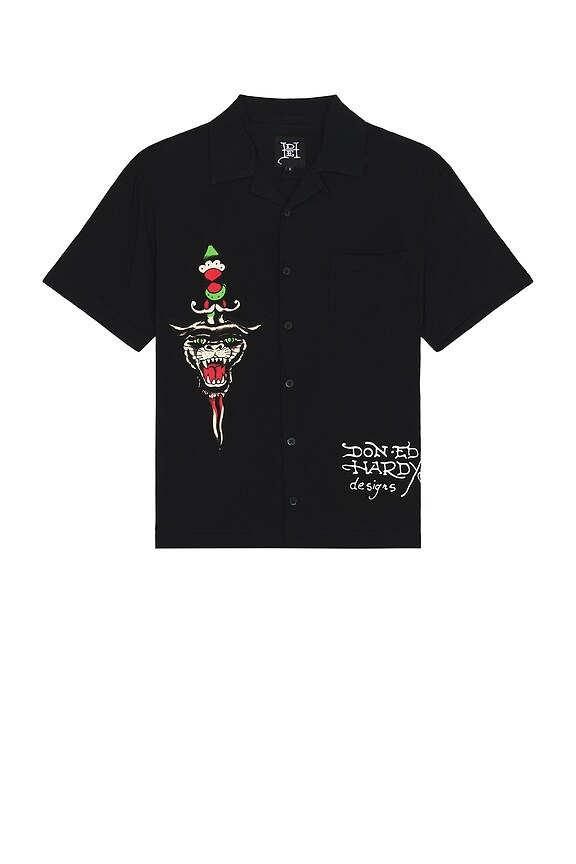 view 2 of 3 Love Kills Slowly Skull Camp Shirt in Black