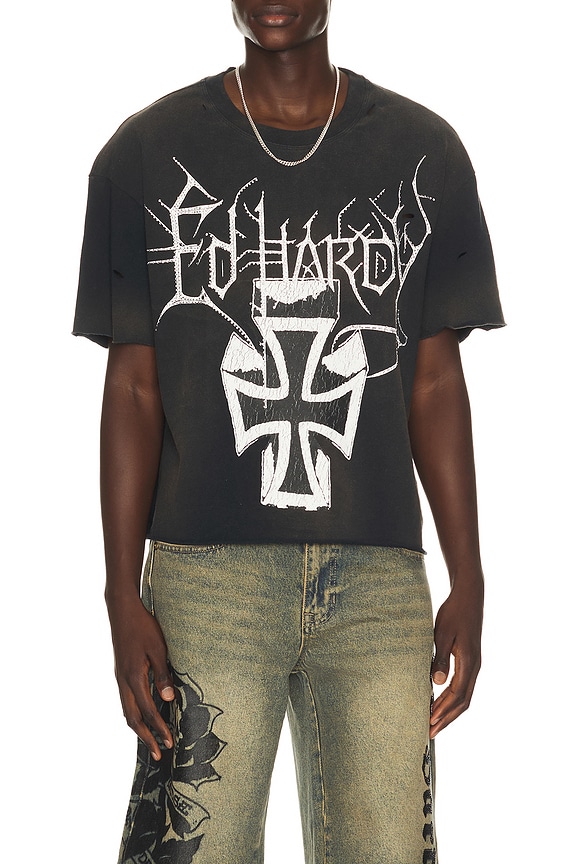 view 1 of 5 By Appointment Only Cross Cropped Boxy Tee in Vintage Black