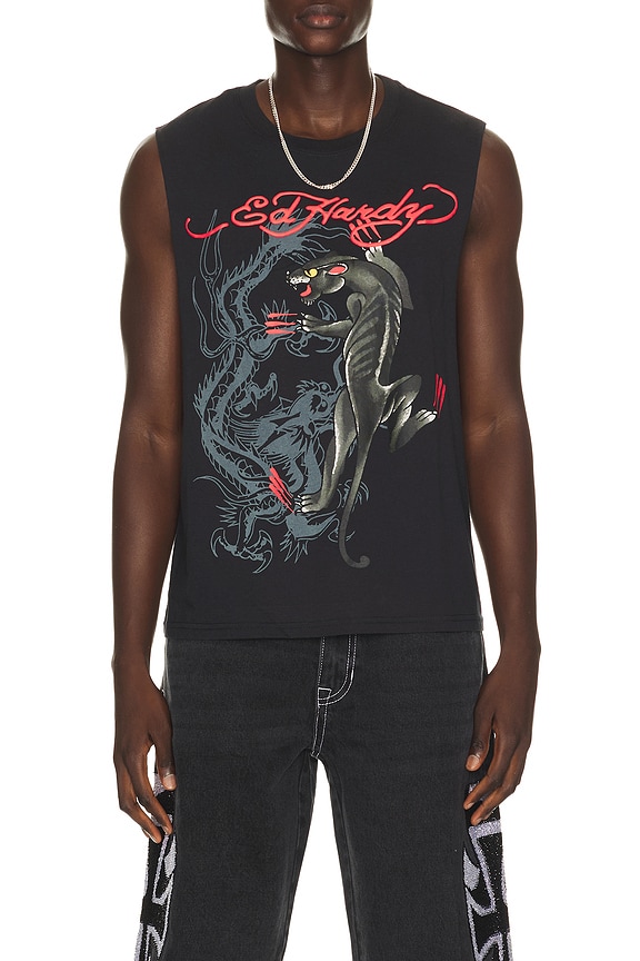 view 1 of 4 Panther Rose Cut Off Tee in Sunfade Black