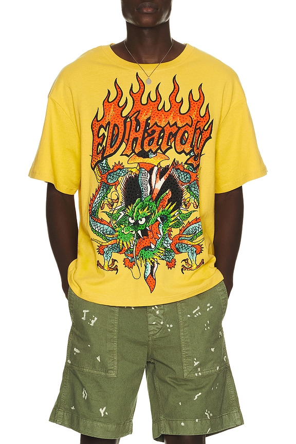 view 1 of 5 Dragons Boxy Rhinestone Tee in Mustard