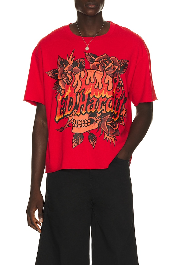 view 1 of 4 Skull Roses Boxy Cropped Tee in Mineral Red