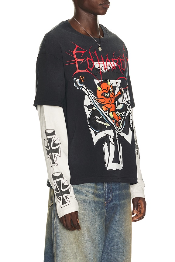 view 2 of 5 Devil Bike Boxy Hangdown Tee in Sunfade Black