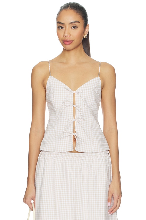 view 1 of 5 Vionnet Top in Taupe Gingham