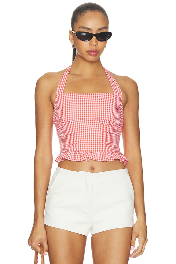 view 1 of 5 Coraline Top in Coral Red Gingham
