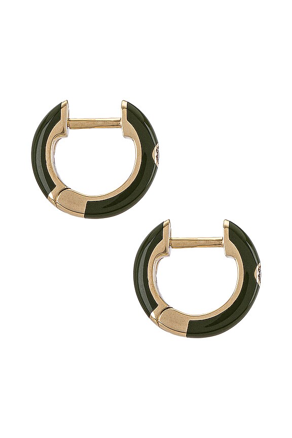 view 2 of 3 Single Diamond Enamel Huggie Earring in Olive