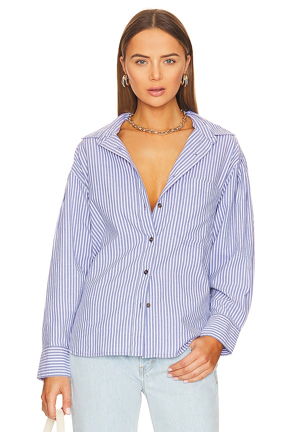 ETICA Mallory Pleat Sleeve Shirt in Salute Stripe | REVOLVE