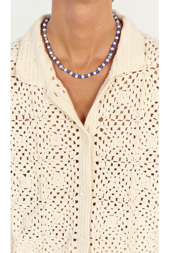 view 2 of 2 Corinna Necklace in Freshwater Pearl & Millefiori in Blue