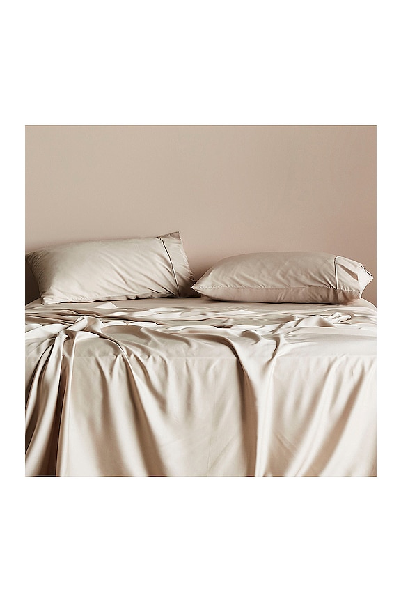 view 2 of 3 Twin XL Sateen Solid Sheet Set in Sand