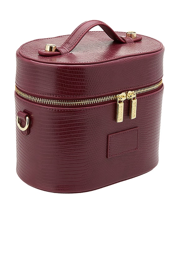 view 2 of 7 Oval Toiletry Case in Burgundy Lizard Print