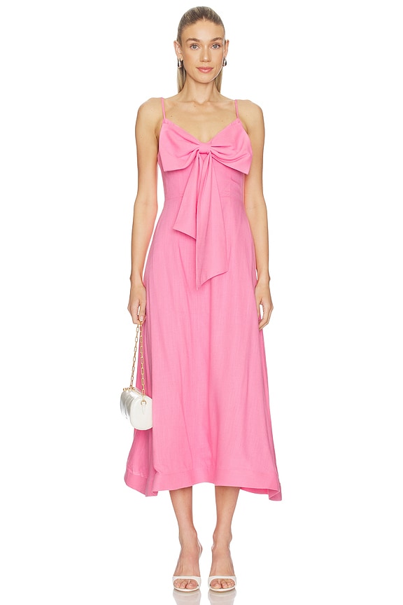 view 1 of 3 Miri V-neck Bow Midi Dress in Bubblegumpink