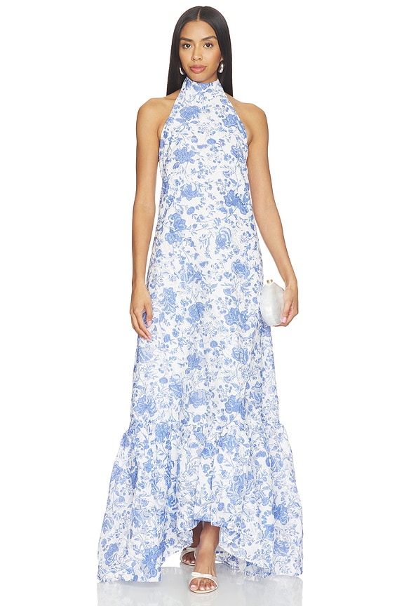 view 1 of 5 Elin Halter Gown in White & Blue