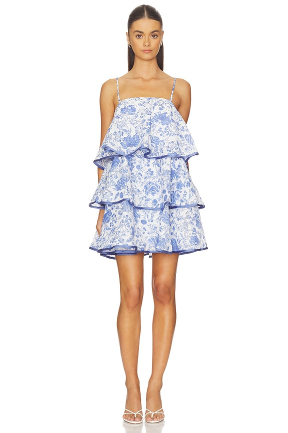 view 2 of 4 Elin Strapless Frilled Mini Dress in White & Blue