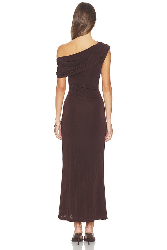 ELLIATT Simone One Shoulder Maxi Dress in Chocolate Brown