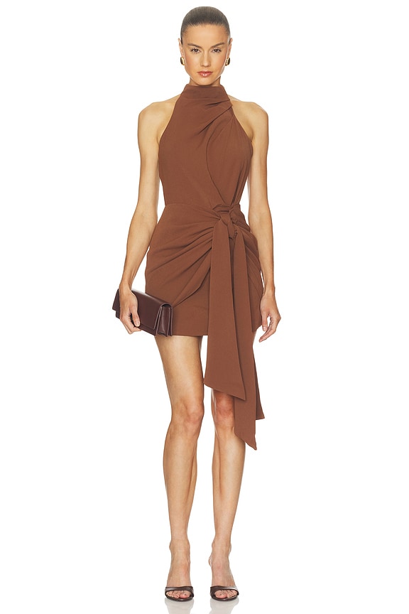 view 1 of 4 Anaya Halter Mini Dress in Mocha Brown