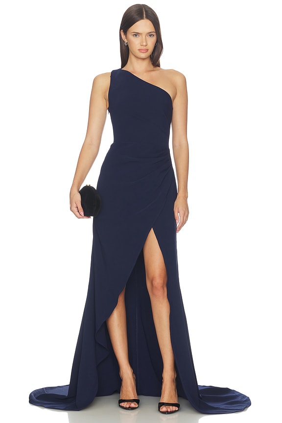 view 2 of 5 Leonara One Shoulder Gown in in Deep Navy