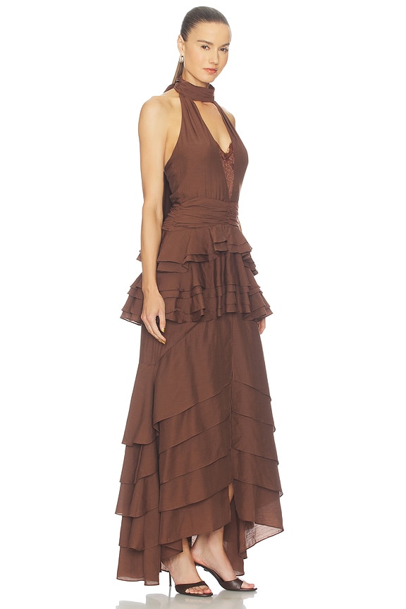 view 2 of 3 Rosera Halter Gown in Chocolate Brown