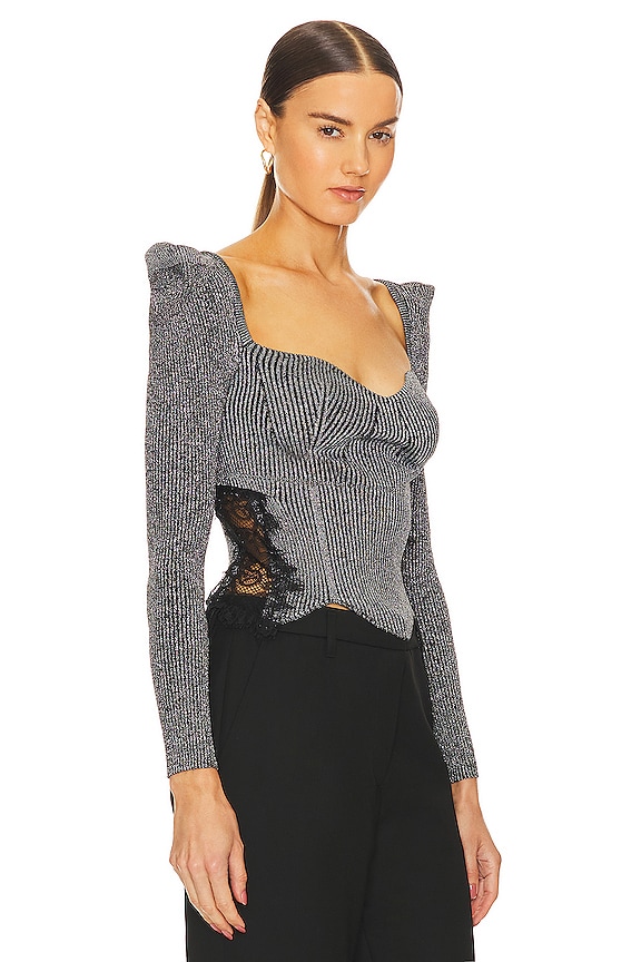 view 2 of 5 TOP MANGA LARGA CASSIE in Black & Silver