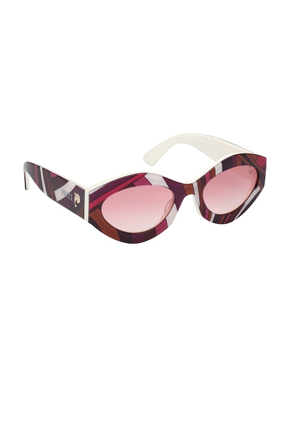 view 2 of 3 Oval Sunglasses in Shiny White Pattern & Fuchsia