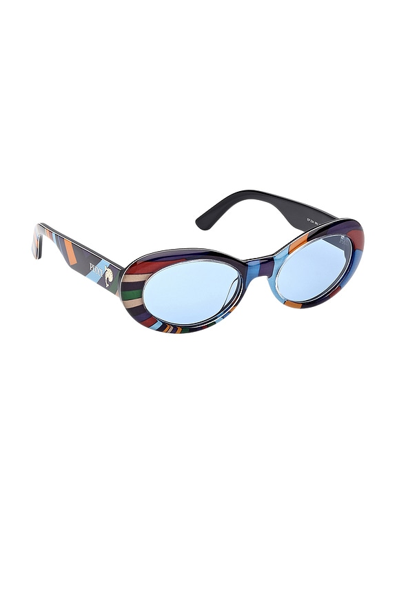 view 2 of 3 Oval Sunglasses in Shiny Iride Pattern & Blue
