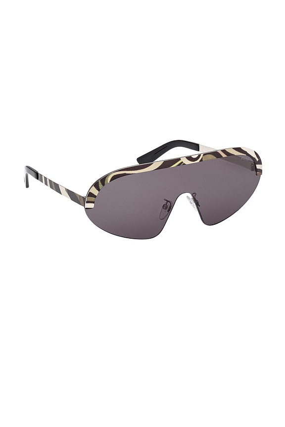 view 2 of 3 Shield Sunglasses in Shiny Palladium, Khaki Marmo, & Smoke