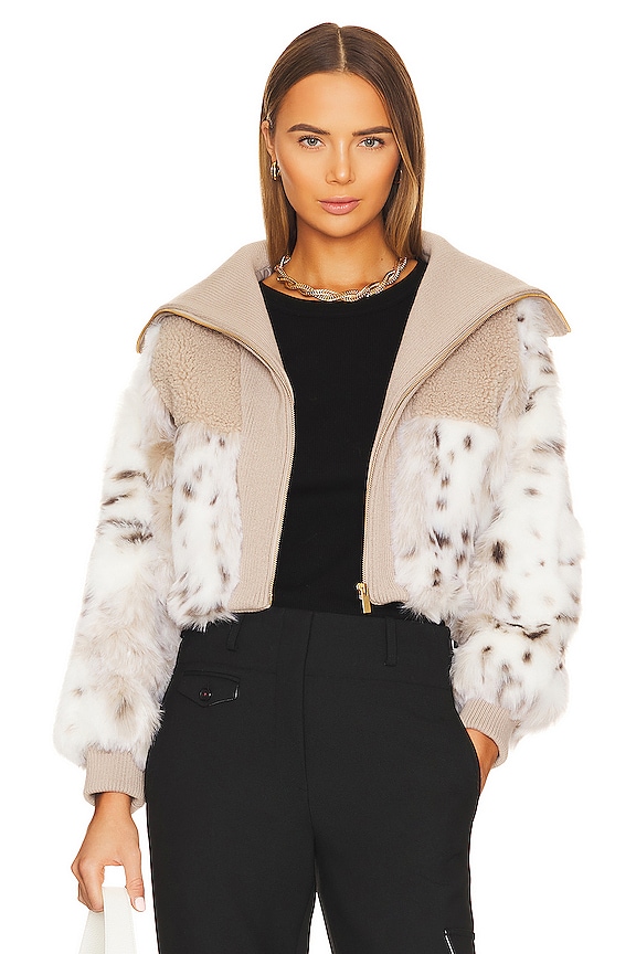 view 1 of 5 X Rj Faux Fur Bomber Jacket in Stone Snow Leopard