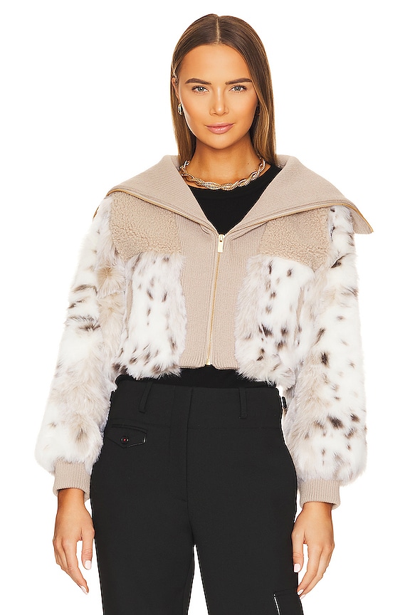 view 2 of 5 X Rj Faux Fur Bomber Jacket in Stone Snow Leopard