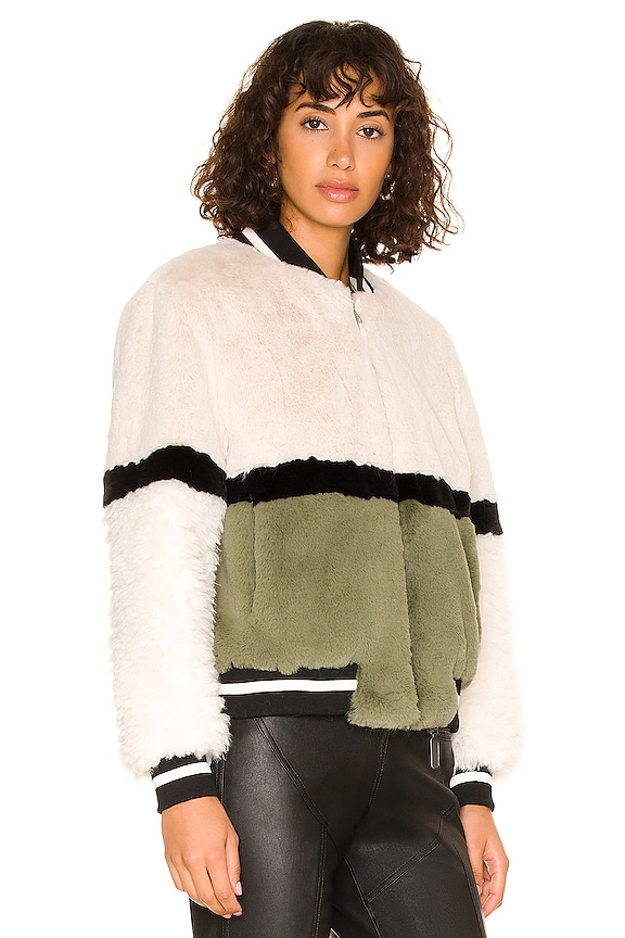 view 2 of 4 Ruby Faux Fur Bomber in Bone, Black, & Sage