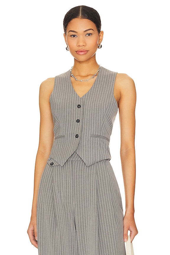 view 2 of 5 Serena Backless Waist Coat in Grey Pin Stripe