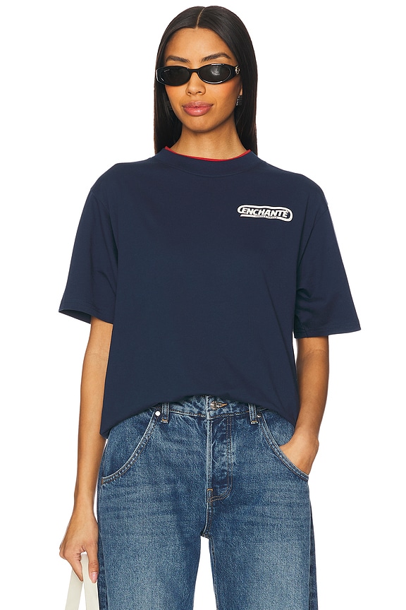 view 2 of 5 Moto Double Neck T-shirt in Navy