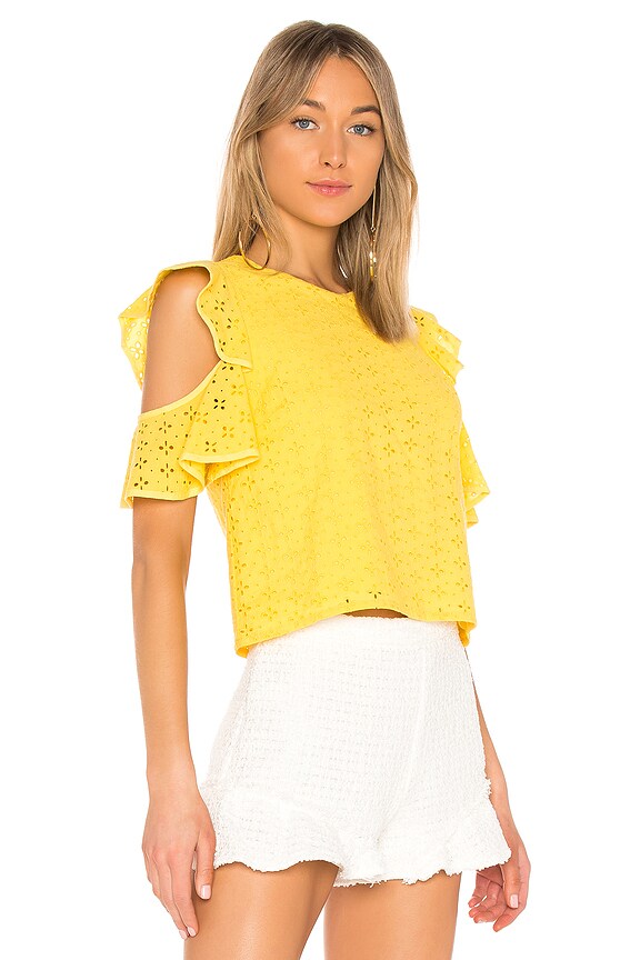 view 2 of 4 Eyelet Cold Shoulder Top in Lemon